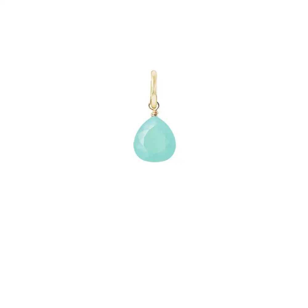 Natural chalcedony 8mm briolette charm in 14K gold-fill, close-up of setting in gold-fill variant--Gold-fill variant--Small