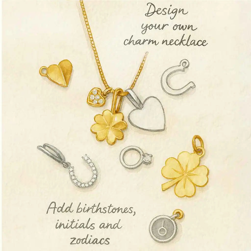 Custom single charm necklace illustration in gold