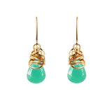 Chrysoprase dangle earrings in 14K gold-fill, warm gold setting with apple-green gemstone variant--Gold-fill variant--Chrysoprase