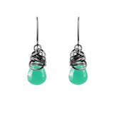 Chrysoprase dangle earrings in oxidized sterling silver, dark patina setting with natural green stone variant--Oxidized-sterling-silver