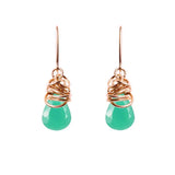 Chrysoprase dangle earrings in rose gold-fill, soft pink metal with vivid green chrysoprase stone variant--Rose-Gold-fill