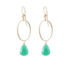 Chrysoprase gemstone hoop earrings in 14K gold-fill, hand-cut vibrant green stone, handmade in the USA