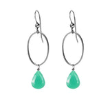 Chrysoprase gemstone hoop earrings in oxidized silver, hand-cut vibrant green stone, handmade in the USA variant--Oxidized-sterling-silver
