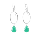 Chrysoprase gemstone hoop earrings in sterling silver, hand-cut vibrant green stone, handmade in the USA variant--Chrysoprase variant--Sterling-silver