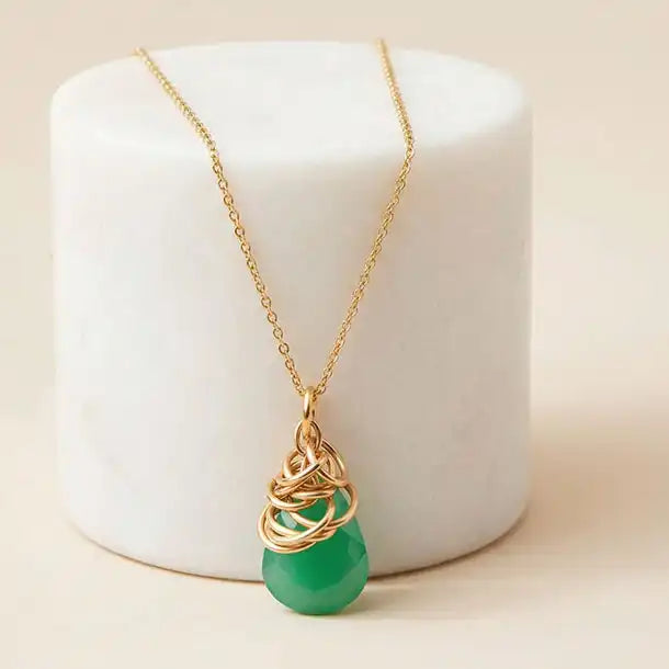 Textured chrysoprase necklace for July birthstone  variant--Gold-fill, variant--Rose-gold-fill, variant--Sterling-silver, variant--Oxidized-sterling-silver variant--Chrysoprase