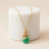Natural chrysoprase pendant necklace in sterling silver, styled on chain necklace variant--Gold-fill variant--Sterling-silver variant--Chrysoprase