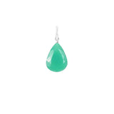 Natural chrysoprase 11mm briolette charm in sterling silver, flat lay on neutral background variant--Chrysoprase variant--Sterling-silver variant--Large