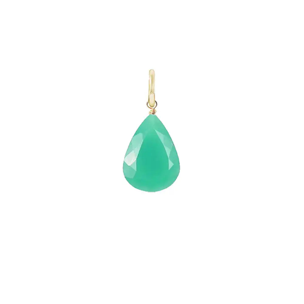 Dainty 6mm briolette charm made from natural chrysoprase, set in sterling silver for layering. variant--Chrysoprase variant--Gold-fill variant--Large