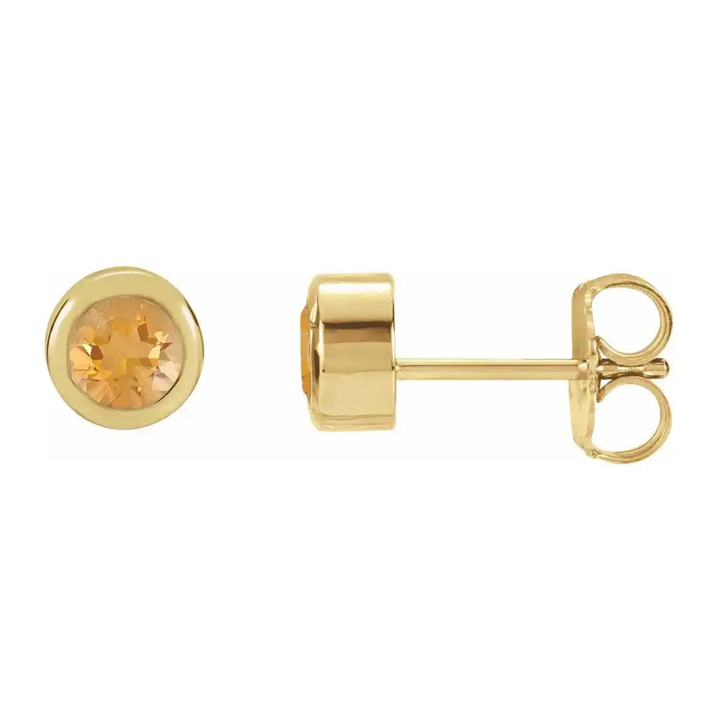 Citrine bezel stud earrings side view in 14K yellow gold variant--14K-yellow-gold