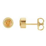 Citrine bezel stud earrings side view in 14K yellow gold variant--14K-yellow-gold