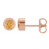 Citrine bezel stud earrings side view in 14K rose gold variant--14K-rose-gold