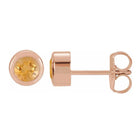 Citrine bezel stud earrings side view in 14K rose gold