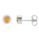 Citrine bezel stud earrings side view in 14K white gold