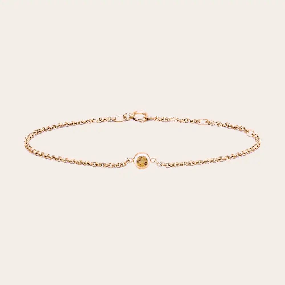 Bezel-set citrine bracelet in 14K rose gold, close-up of stone setting rose gold variant--14K-rose-gold variant--Citrine