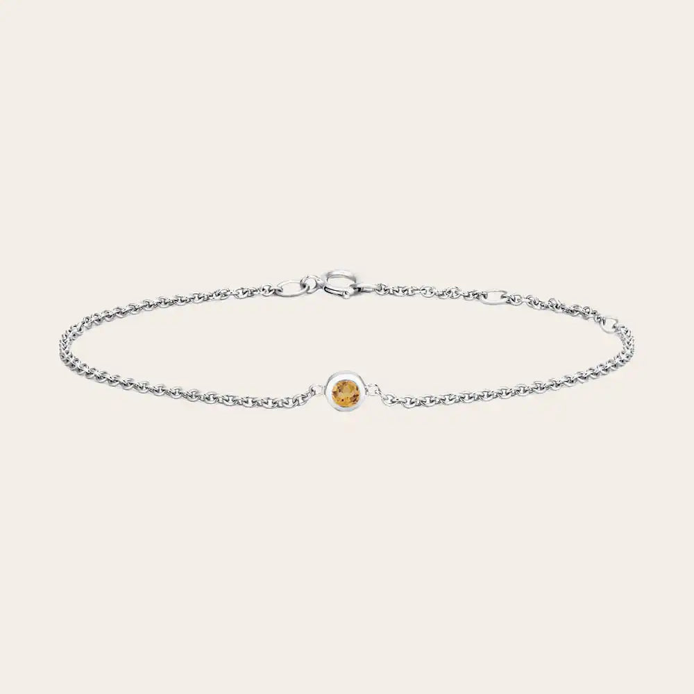 Bezel-set birthstone bracelets displayed together. variant--14K white gold