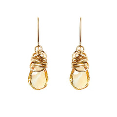 Citrine dangle earrings in 14K gold-fill, rich gold setting with honeyed citrine gemstone