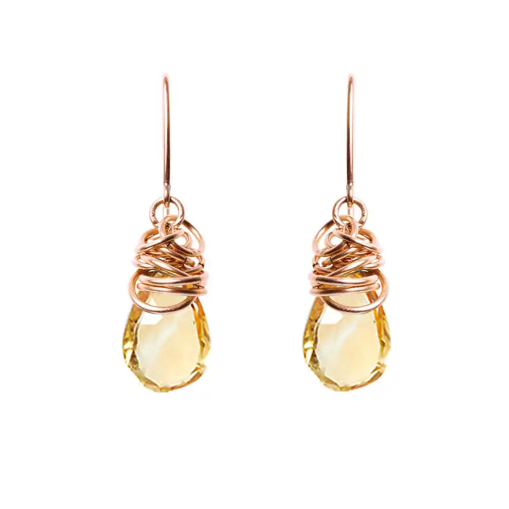 Citrine dangle earrings in rose gold-fill, blush metal with amber citrine stone variant--Rose-Gold-fill