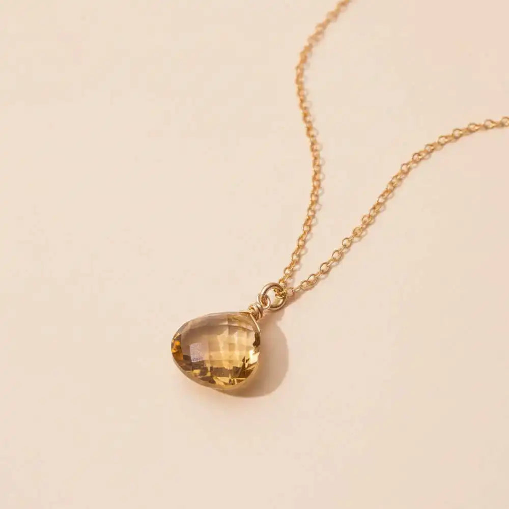 Citrine drop necklace, November birthstone in honey gold