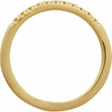 Close-up of 11 citrine stones set in a yellow gold November birthstone band variant--14K-yellow-gold