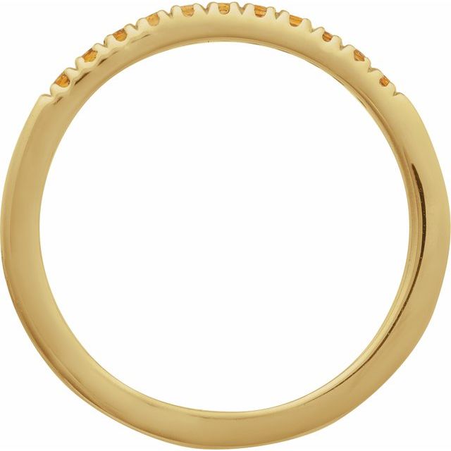 Close-up of 11 citrine stones set in a yellow gold November birthstone band variant--14K-yellow-gold