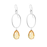Citrine gemstone hoop earrings in sterling silver, hand-cut golden yellow stone, handmade in the USA variant--Citrine variant--Sterling-silver