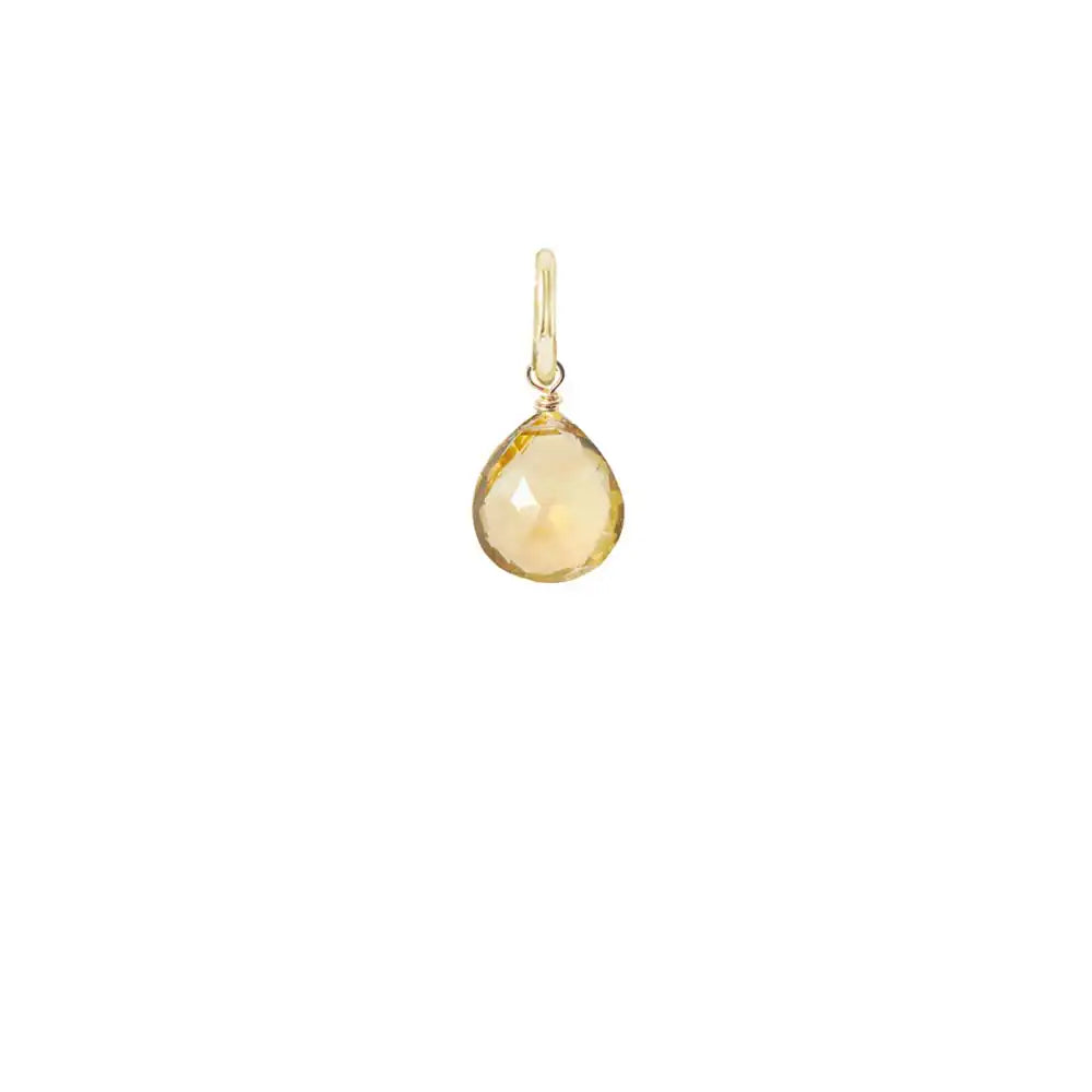 Glowing citrine briolette gemstone charm, 12mm, handcrafted with gold-fill wrap detail. variant--Citrine variant--Sterling-silver variant--Large