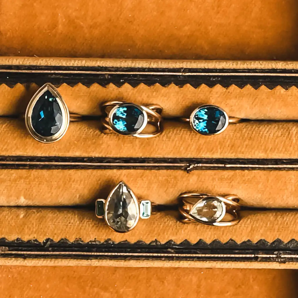 Group of blue and green cocktail rings
