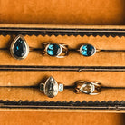 Group of blue and green cocktail rings