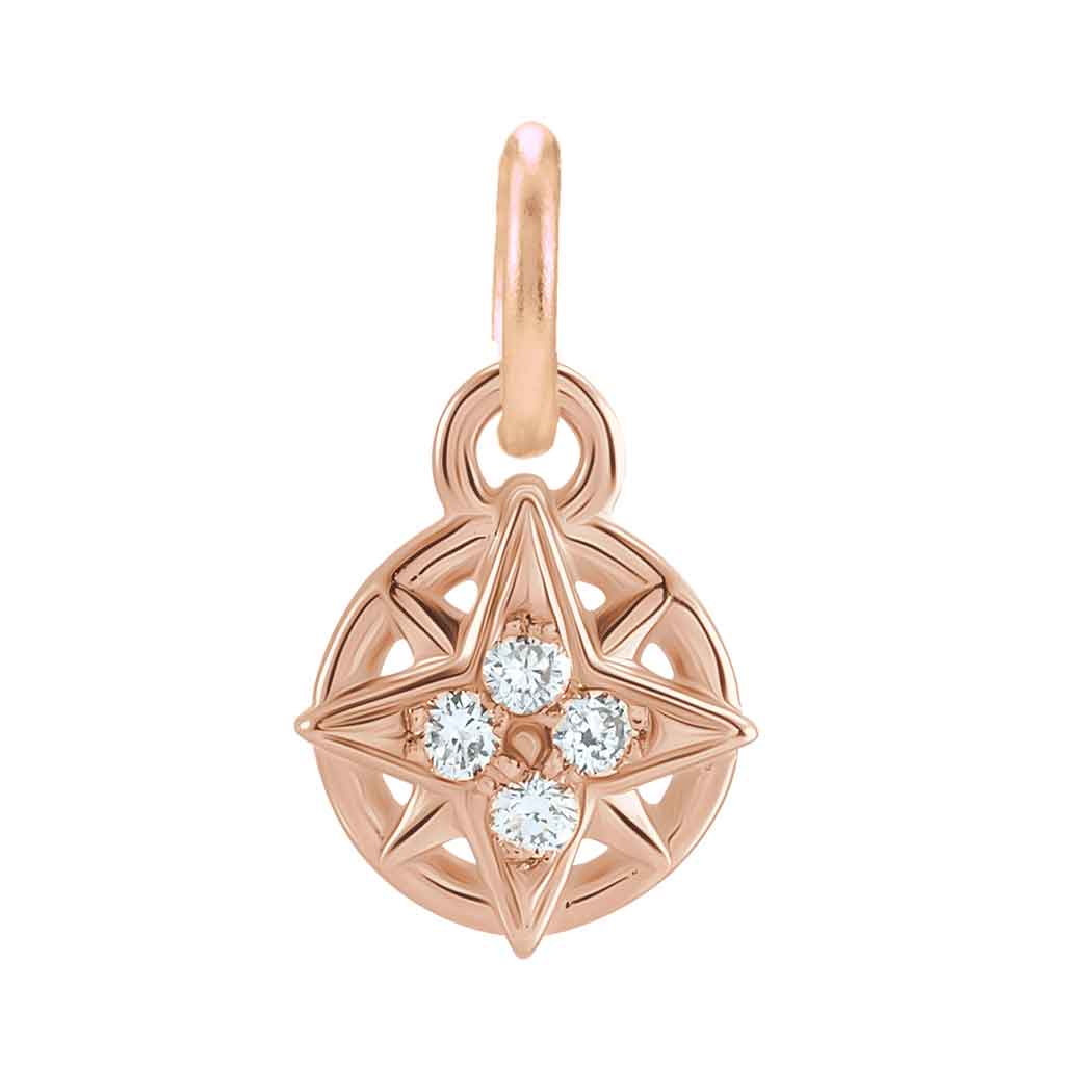 Rose gold diamond compass charm for necklace variant--14K-rose-gold
