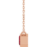 Contemporary east-west ruby necklace side view, modern horizontal stone placement variant--14K-rose-gold