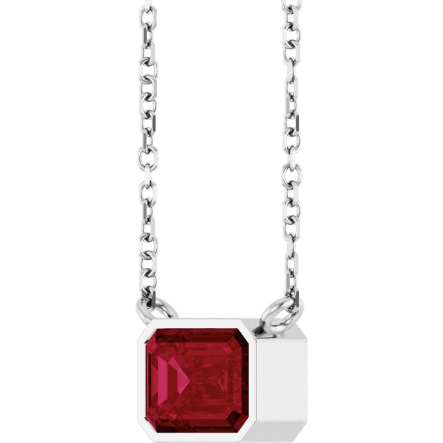 Horizontal ruby pendant necklace in 14K yellow gold, east-west orientation variant--Sterling-silver variant--14K-white-gold