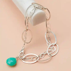 Custom gemstone bracelet in sterling silver, woven chain product view