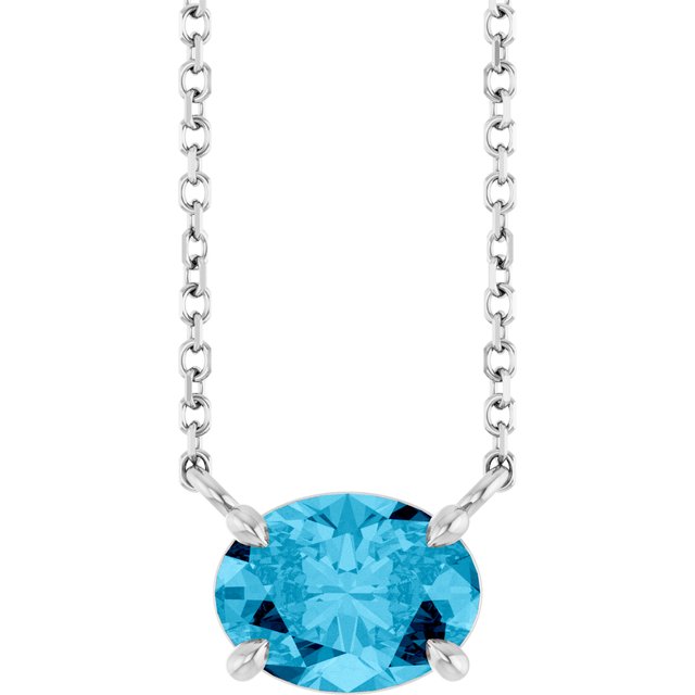 Dainty silver aquamarine necklace in east-west prong setting