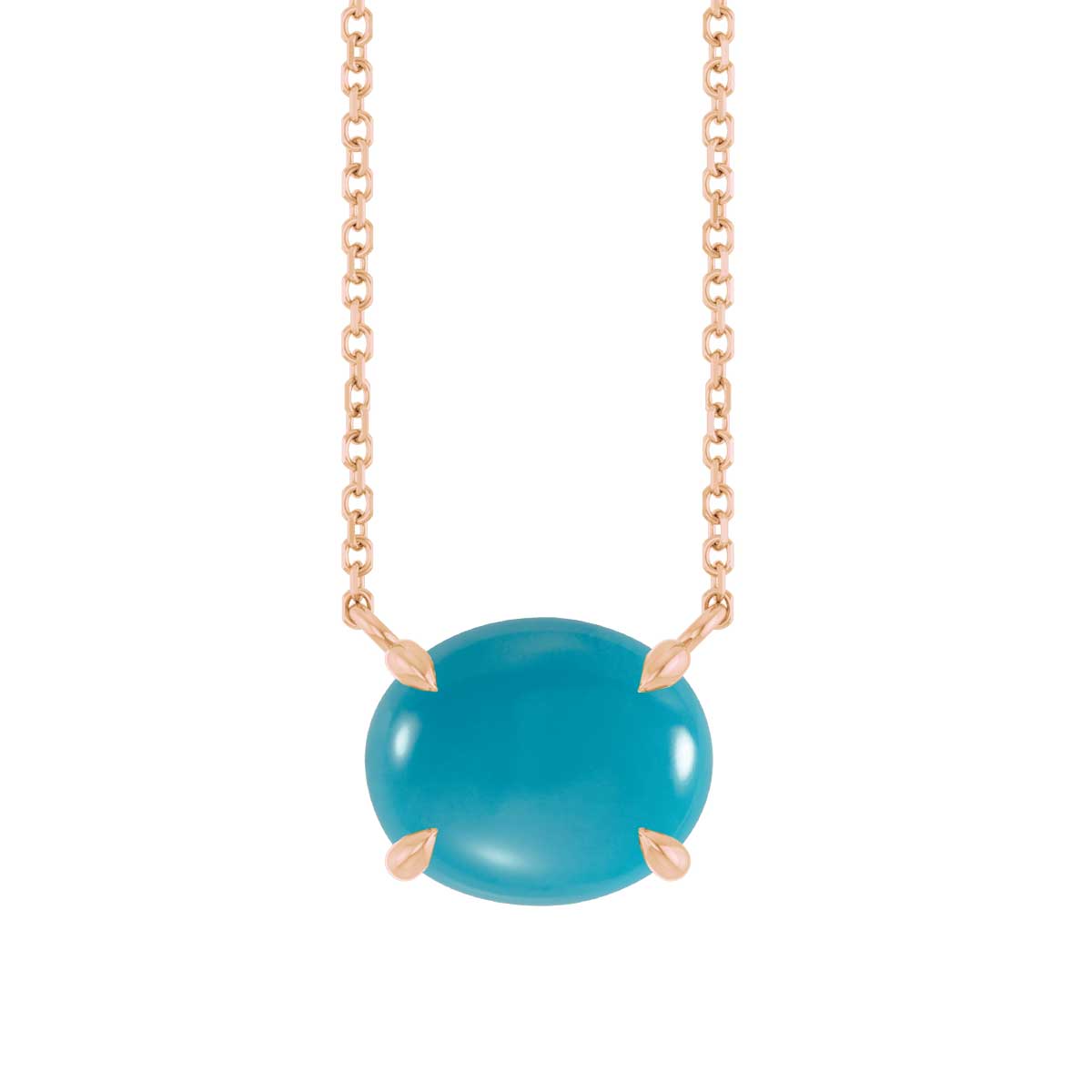 Dainty rose gold necklace with horizontal oval-cut turquoise centerpiece.