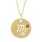 Virgo zodiac medallion in 14K yellow gold with matching birthstone charm detail.