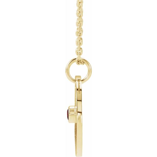 Dainty Pisces charm necklace with garnet gemstone in recycled gold side view