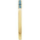 Dainty stackable band in yellow gold with sparkling Swiss topaz gems side view variant--14K-yellow-gold