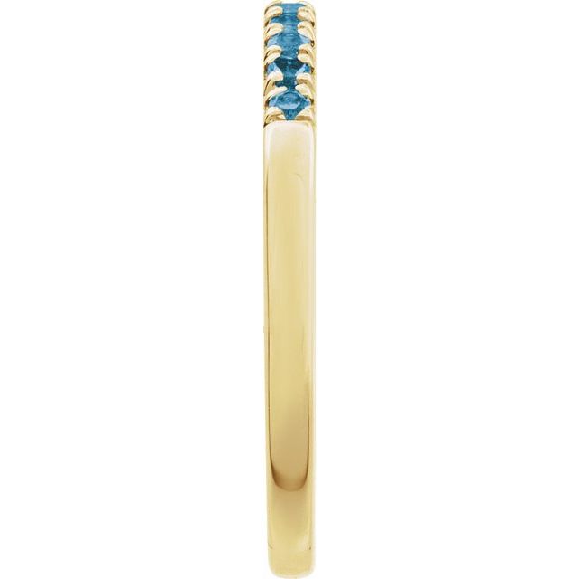 Dainty stackable band in yellow gold with sparkling Swiss topaz gems side view variant--14K-yellow-gold