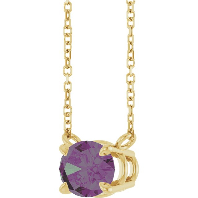 Detail View Alexandrite birthstone necklace showing color change under light