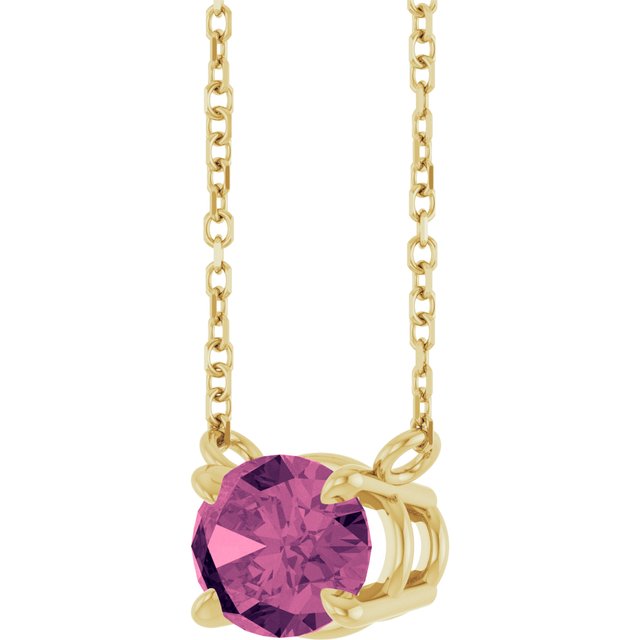 Detailed view of Handmade October birthstone necklace featuring pink tourmaline