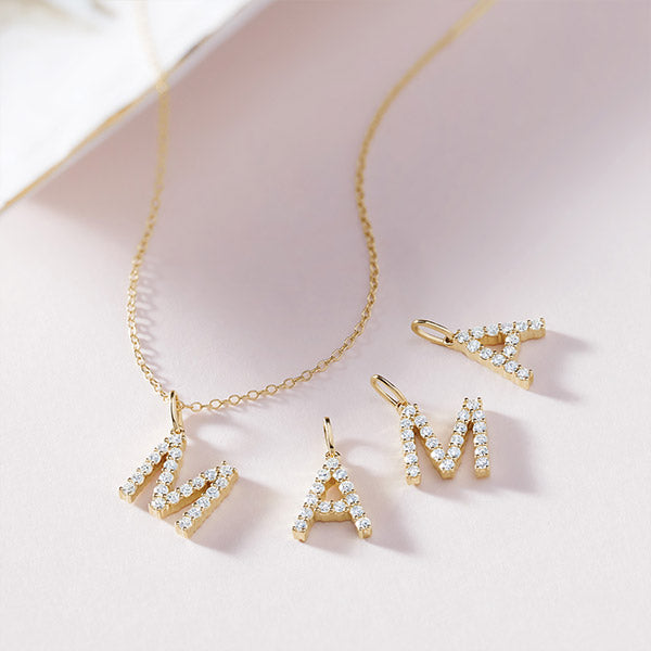 Diamond letter necklace in 14K yellow gold