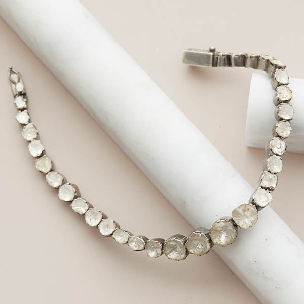 Polki diamond tennis bracelet in oxidized silver, natural uncut diamonds