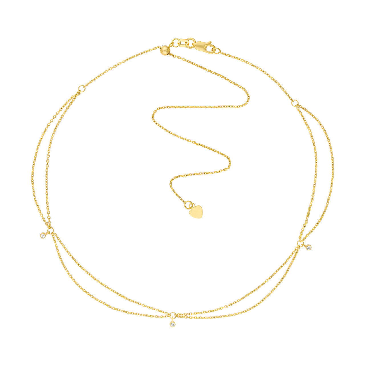 Diamond Drape Adjustable Necklace in 14K yellow gold with petite diamonds, full view showing fluid drape and minimalist silhouette.