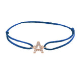 Diamond initial a silk bracelet in 14K rose gold on blue silk