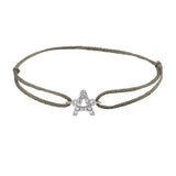 Diamond initial a silk bracelet in 14K white gold on olive silk