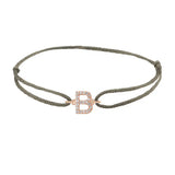 Diamond initial b silk bracelet in 14K rose gold on olive silk