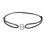 Diamond initial b silk bracelet in 14K white gold on black silk