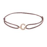 Diamond initial c silk bracelet in 14K rose gold on brown silk