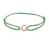 Diamond initial c silk bracelet in 14K rose gold on emerald silk