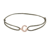 Diamond initial c silk bracelet in 14K rose gold on olive silk